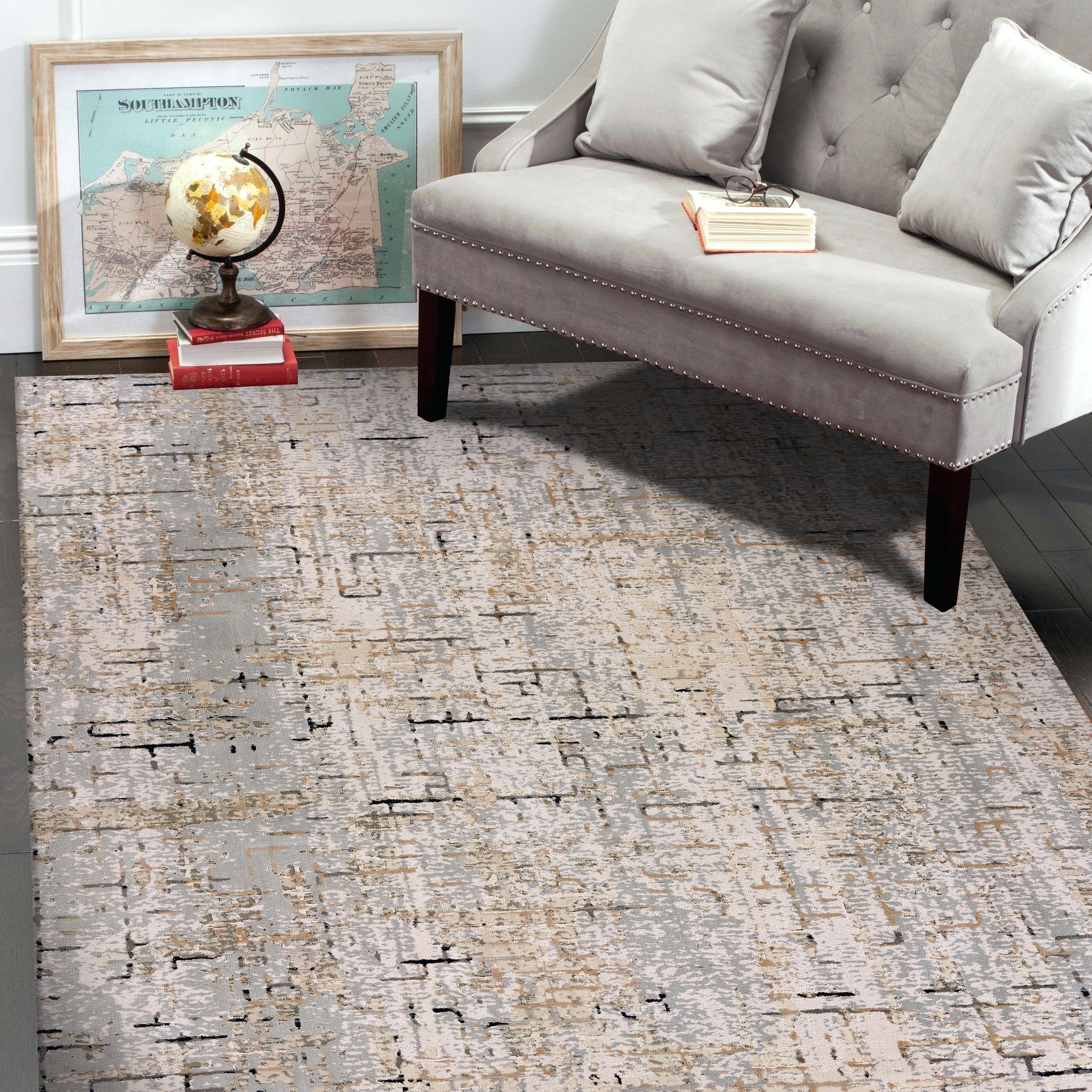 LR Home Imara Gian Cream/Taupe Transitional Geometric Polyester Area Rug, 1'10" x 3'