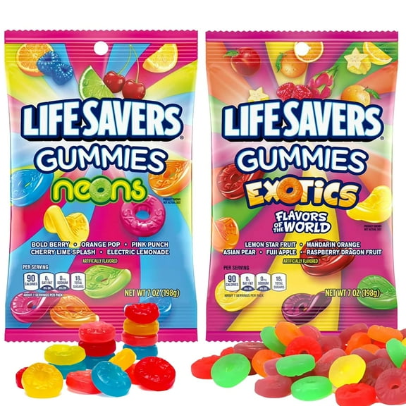 Life Savers Gummies 7 Oz (Neons, Exotics) Pack of 2
