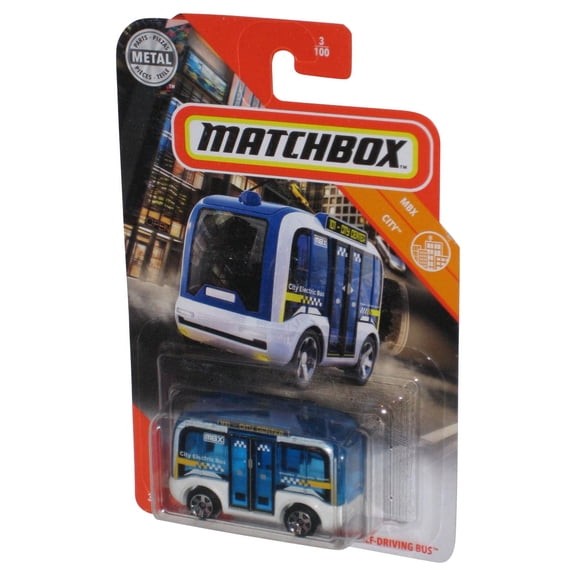 Matchbox MBX City (2019) Blue Self-Driving Bus Die-Cast Metal Toy #3/100