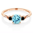thumbnail image 2 of Gem Stone King 10K Rose Gold Blue Apatite Black Diamond and White Diamond Accent 3-Stone Engagement Ring for Women (0.99 Cttw, Round 6MM, Gemstone Birthstone, Size 9.5), 2 of 5