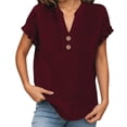 thumbnail image 7 of Hurxie Womens Puff Short Sleeve Sweater Tops Ruffle Henley Neck Spring Summer Pullover Dressy Casual Knit Shirts Red,2XL, 7 of 7