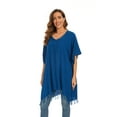 thumbnail image 3 of Beautybatik Teal blue Women Solid Tunic Blouse Kaftan V neck Loose Top Plus Size 4X, 3 of 6