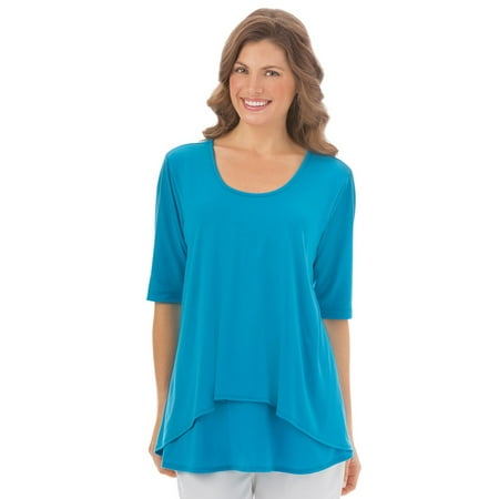 - Women's Double Tier Short Sleeve, Elbow Length, Cotton Knit Top, Large, Turquoise - Made in the USA