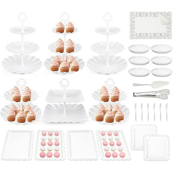 LZCKDPX 36 Pack Cupcake Stand, Dessert Table Display Set, 3-2 Tiered Tray Stand & Cupcake Holder Display Tower for Wedding, Serving Trays for Tea Party, Birthday, Dessert Stands for Baby Shower