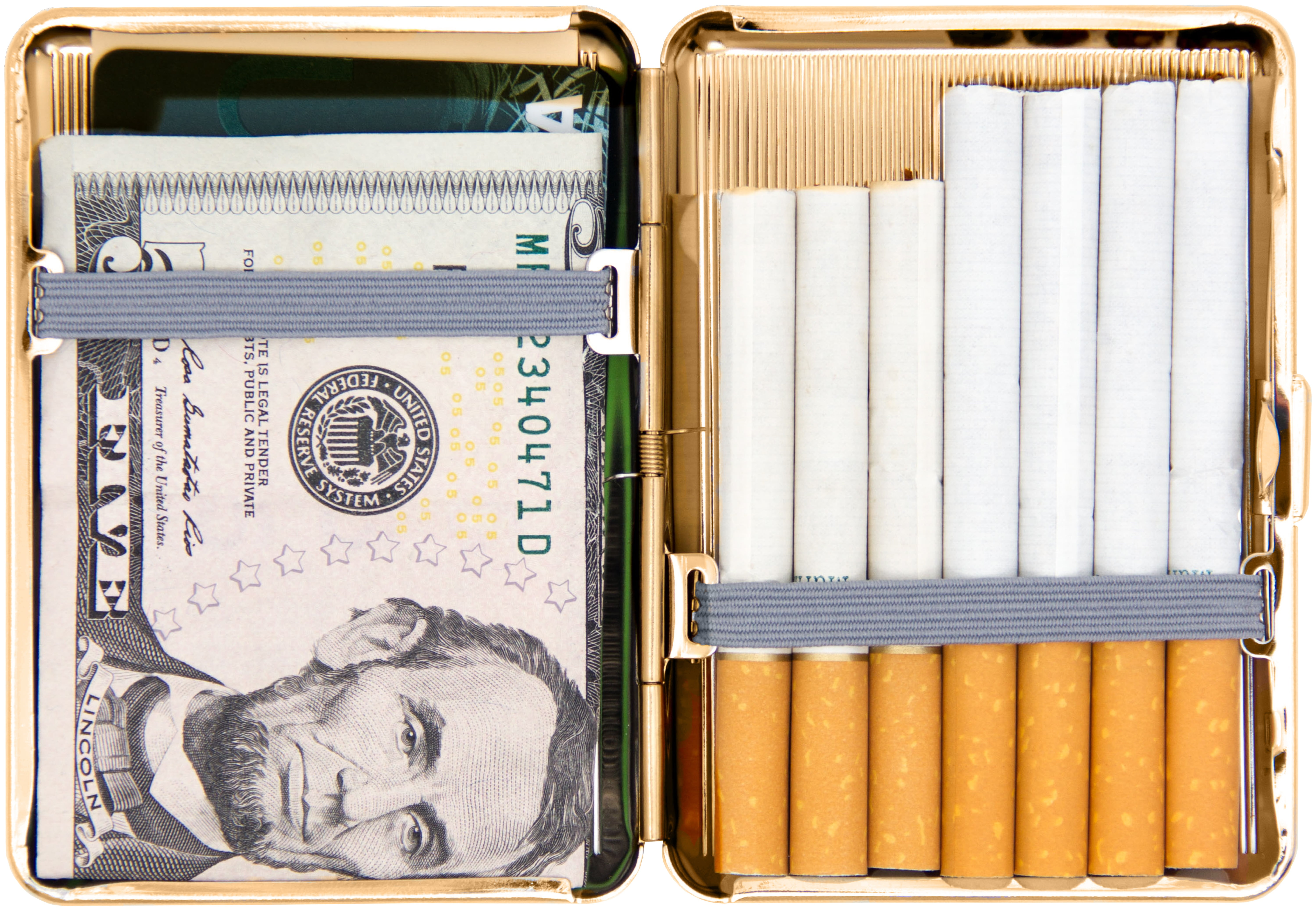 box post oval cigarette Set of 2 Compact Metal-Plated King Size Cigarette Case With Elastic Bands  (Gold Oval)