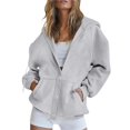 thumbnail image 1 of Sudadera con Capucha y Cremallera para Mujer, Forro Suave, Ideal para el Invierno. Sudadera Informal Gran Tamaño con Botones en la Parte Delantera. Gris XL, 1 of 7
