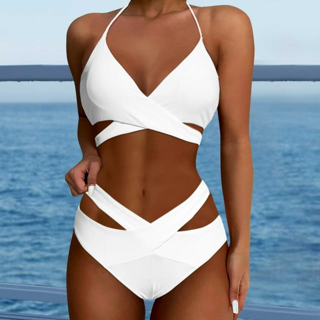 WILLBEST Traje de Baño Negro para Mujer, conjuntos de Bikini de Dos Piezas para Mujer, Bikini de Cintura Alta, Traje de Baño Push Up, Traje de Baño Cruzado