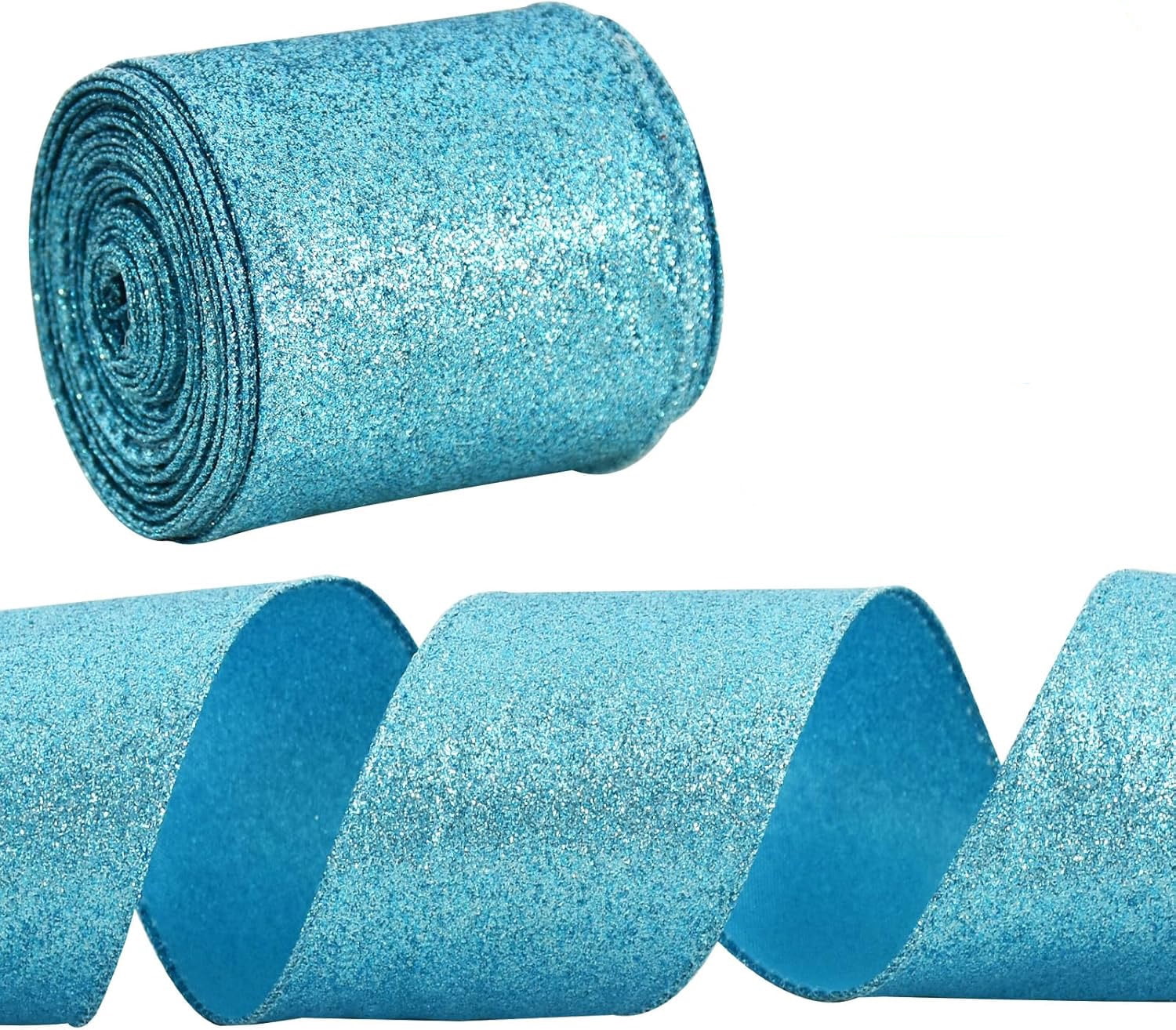 Glitter Wired Ribbon,Bexikou 2 Rolls 2.55 inch x 20 Yards Christmas Tree Ribbon,Christmas Wired Ribbon for Christmas Tree, Gift Wrapping, Wreath, Crafts, Bow Making and Party Decoration