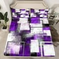 thumbnail image 2 of Erosebridal Geometric Sheet Set Queen, Purple Watercolor Bedding Sets Queen Size, Abstract Stripe Decor, 2 of 7