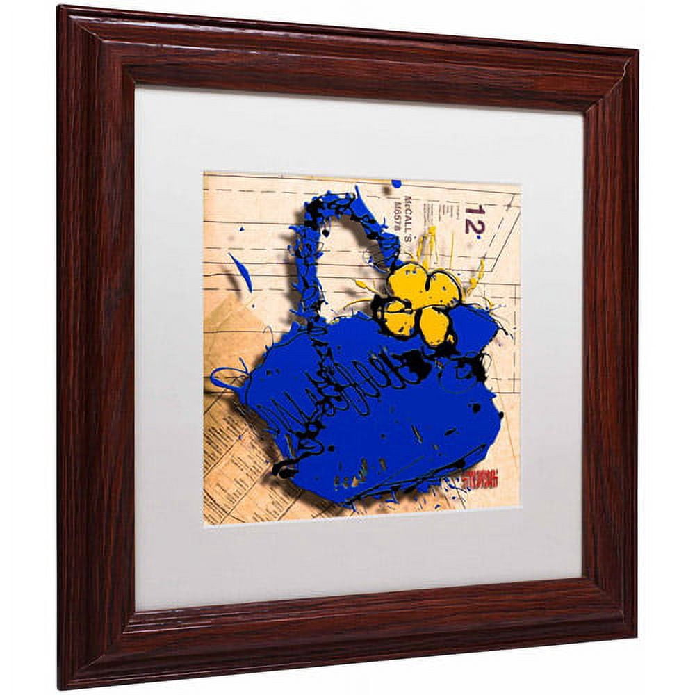 Trademark Fine Art "Flower Purse Yellow on Blue" Canvas Art by Roderick Stevens, White Matte, Wood Frame