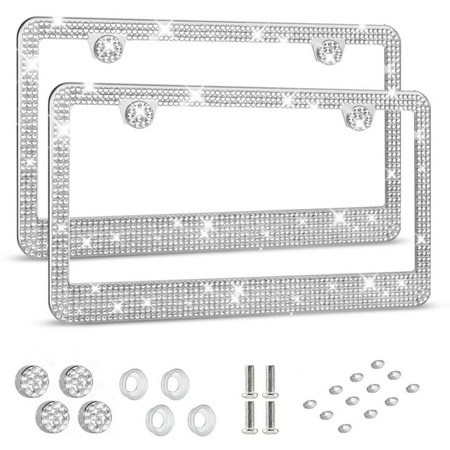Cadre de Plaque d'Immatriculation - Cadre de Plaque d'Immatriculation pour Femme Durable et Brillant, Cadre en Acier Inoxydable et Non Obstrué, Strass à Facettes Multiples