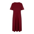 thumbnail image 4 of Women's Summer Dresses 2025 Women Fashion Summer Spring-Neck Solid Short Sleeve Casual Loose Dress Boho Dresses for Women Short Sleeve Red XL, 4 of 6