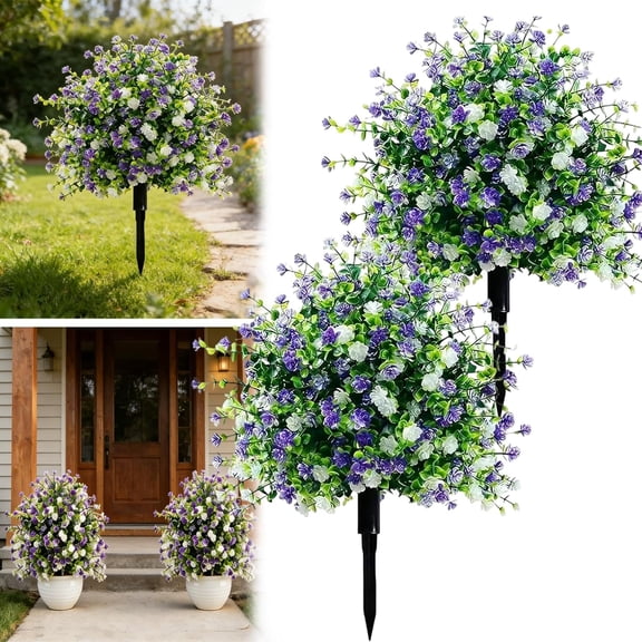 Artificial Potted Trees with Ground Stakes, UV Resistant Camellia Topiary, Waterproof Artificial Flower Decor, Lifelike Camellia Tree Fake Flowers with Stake for Outdoor Indoor Garden Porch Patio (2)