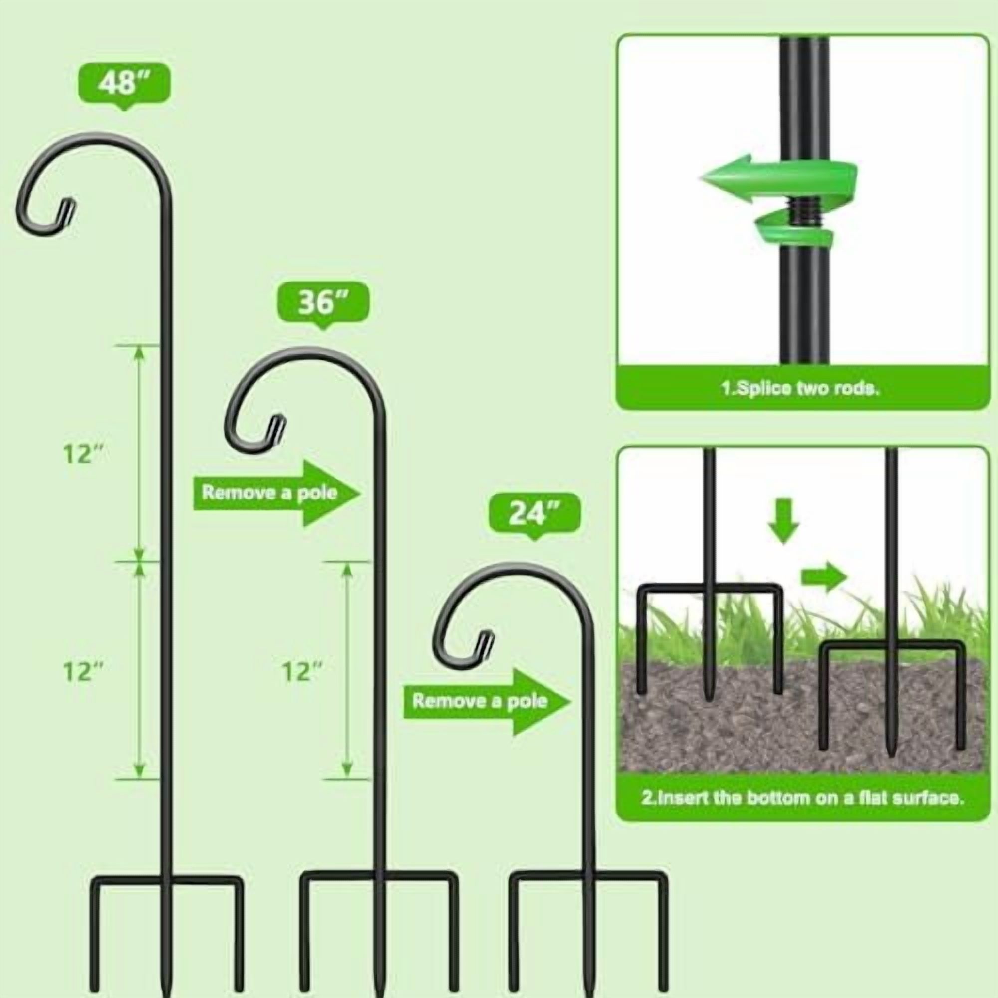 Jointown Adjustable 48 Inch Small Shepherd Hooks for Outdoor, Garden Hook for Lanterns, Shepard Hooks for Hanging Plants, Bird Feeders, Solar Lights, Mason Jars, Weddings Decor,2 Pack