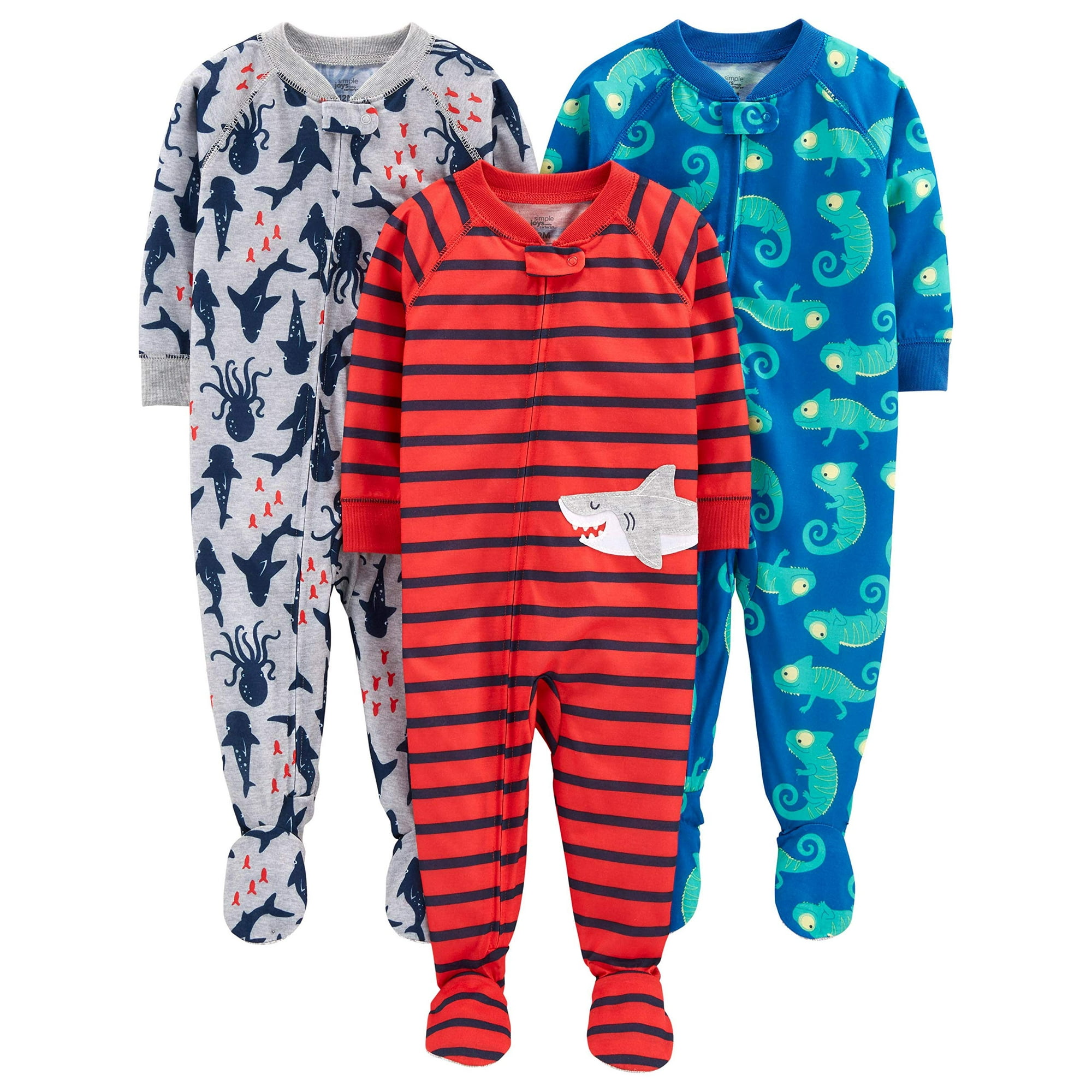 Simple Joys by Carter s Baby and Toddler Boys 3 Pack Loose Fit Polyester Jersey Footed Pajamas