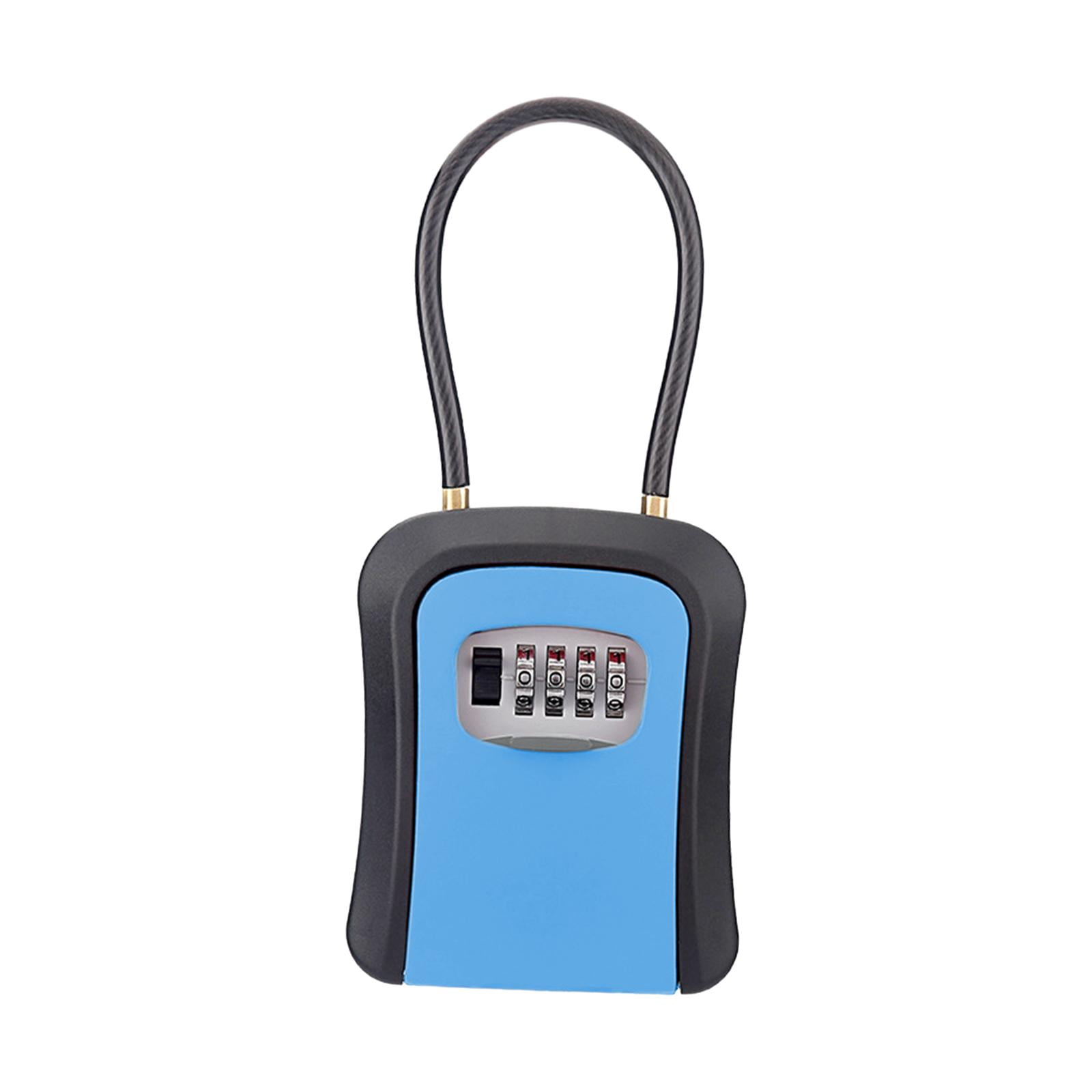Colaxi Box Key Security Box with 4 Digit Combination Steel Cable Shackle Weatherproof Portable for Door Knob or Car Durable Blue