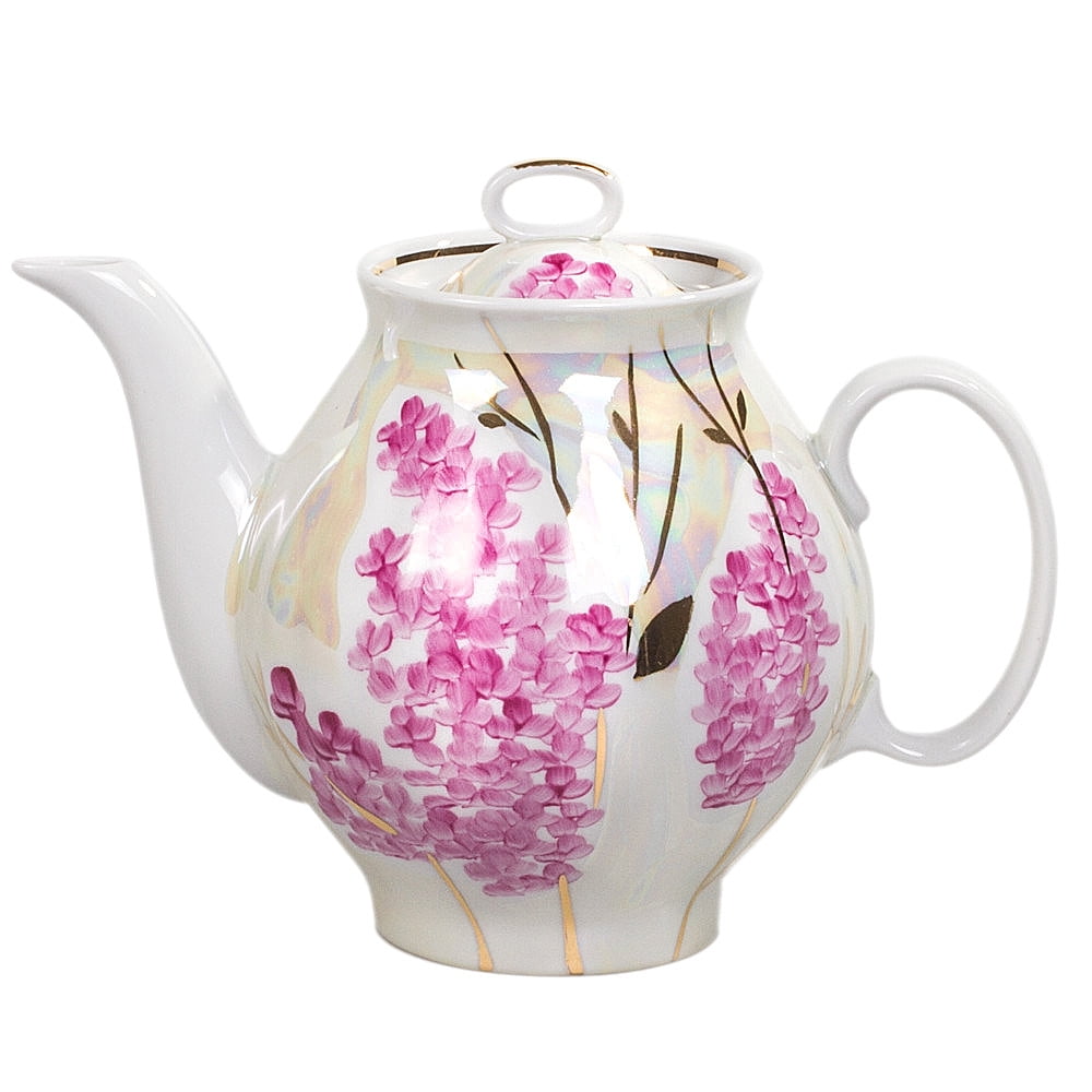 Elegant Porcelain Teapot 30.43 fl oz Pink Lilac Gold Decorative Teapot