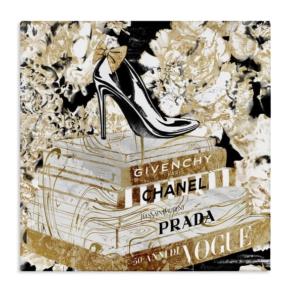 Stupell Industries Contemporary Black Heels on Golden Books Canvas Art, 30 x 30, by Ziwei Li