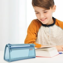 Clear Mesh Pencil Case Pouch, Grid Pen Cases Organizer, Zipper Transparent Stationary Makeup Bag For Travel Office College - Blue