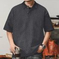thumbnail image 4 of Men's Summer Knitted Jacquard Shirt Oversized Lapel Short Sleeve Comfortable Breathable Casual T-Shirt Top Men's Tops T-Shirt Casual Crew Neck Loose, 4 of 7