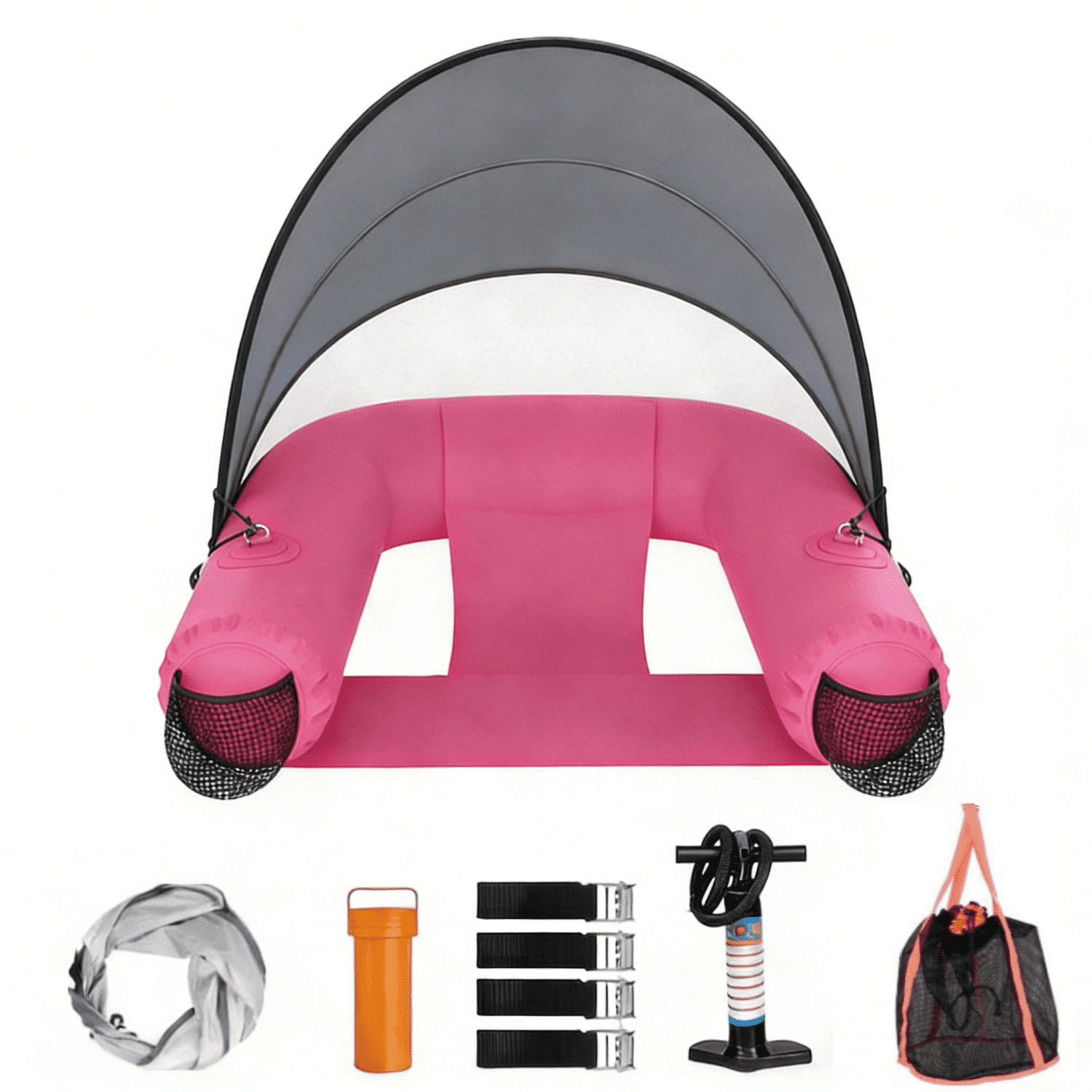 Pipopa Adult Inflatable Pool Floats&nbsp;with UPF50+ & Rain Canopy,2 Large Drink Holders,Inflatable Lounger Float for Swimming Pool,Beach,Party,Pink