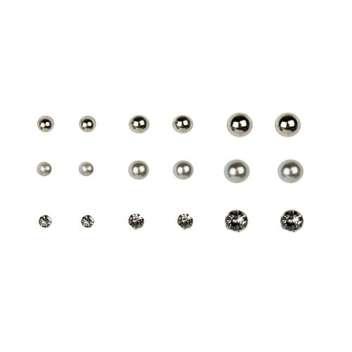 Silver-Tone Pearl Earrings, 9 Pack