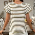 thumbnail image 4 of Ayolanni Women Blouses on Clearance Khaki Flutter Short Sleeve Striped T-Shirts Ladies Tops and Blouses XL, 4 of 9