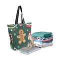 thumbnail image 2 of FORMRS Womens Canvas Tote Bag with Zipper Inner Pocket Shoulder Handbag, Green Christmas Gingerbread, 2 of 7