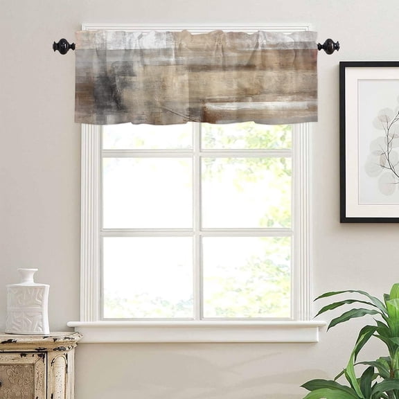 Beige Grey Kitchen Curtains Abstract Art Valances for Windows Blackout Window Treatment Valances Rod Pocket Curtain Valance for Bathroom Bedroom Living Room Cafe,52 X 18 Inch,1 Panel
