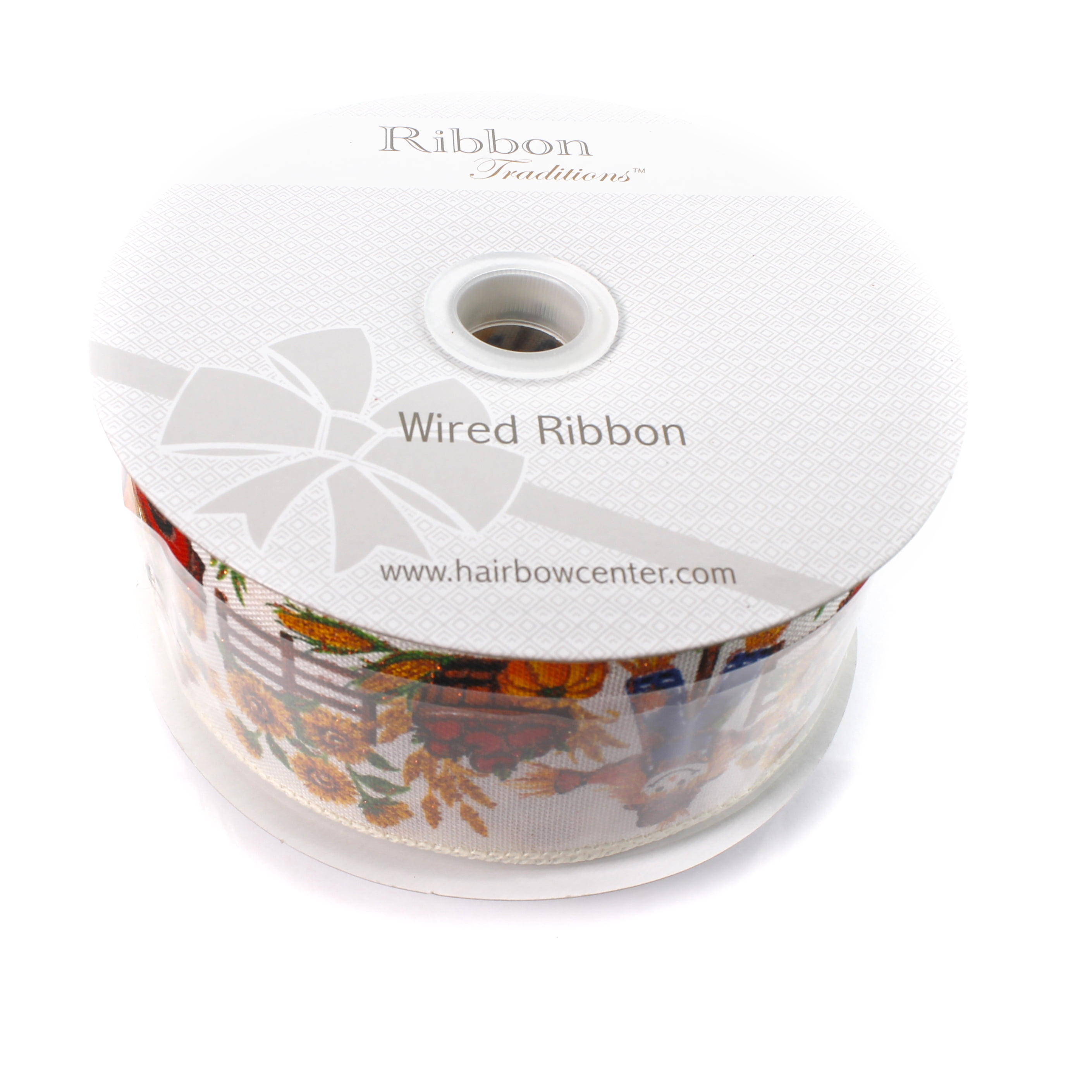 2 1/2" Wired Ribbon Fall Scarecrows and Sunflowers 25 Yards
