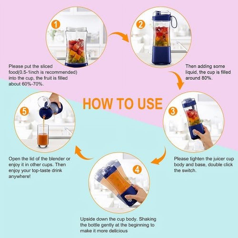 Portable Electric Blender Single Serve Fruit Juicer Mixer Cup with 4000mAh USB Rechargeable Battery for Shakes and Smoothies