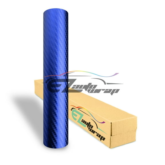 EZAUTOWRAP Matte Satin Chrome Carbon Fiber Blue Car Vinyl Wrap Vehicle Sticker Decal Film Sheet Decoration With Air Release Technology