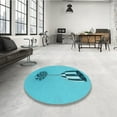 thumbnail image 4 of Ahgly Company Machine Washable Indoor Round Transitional Dark Turquoise Green Area Rugs, 4' Round, 4 of 7