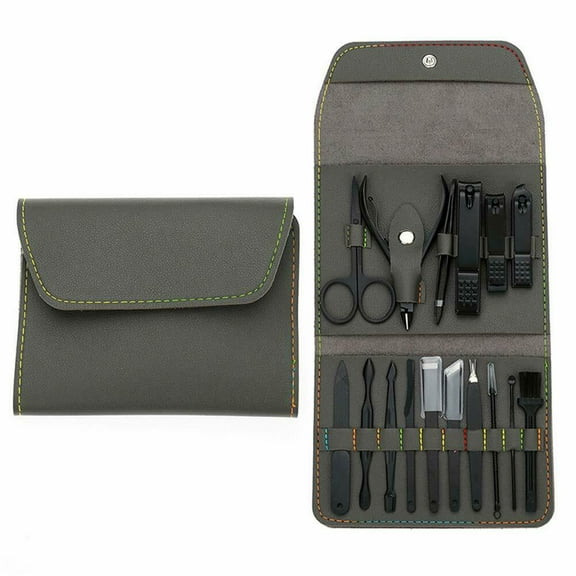16 in 1 Manicure Pedicure Grooming Kits Personal Care With Leather Travel Case