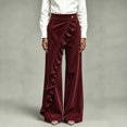 thumbnail image 5 of Mutghys Corduroy Pants Women Button Asymmetric Ruffle High Waisted Wide Leg Pants with Pockets Vacation Shopping Winter Warm Comfy Casual Pants S-2XL, 5 of 6