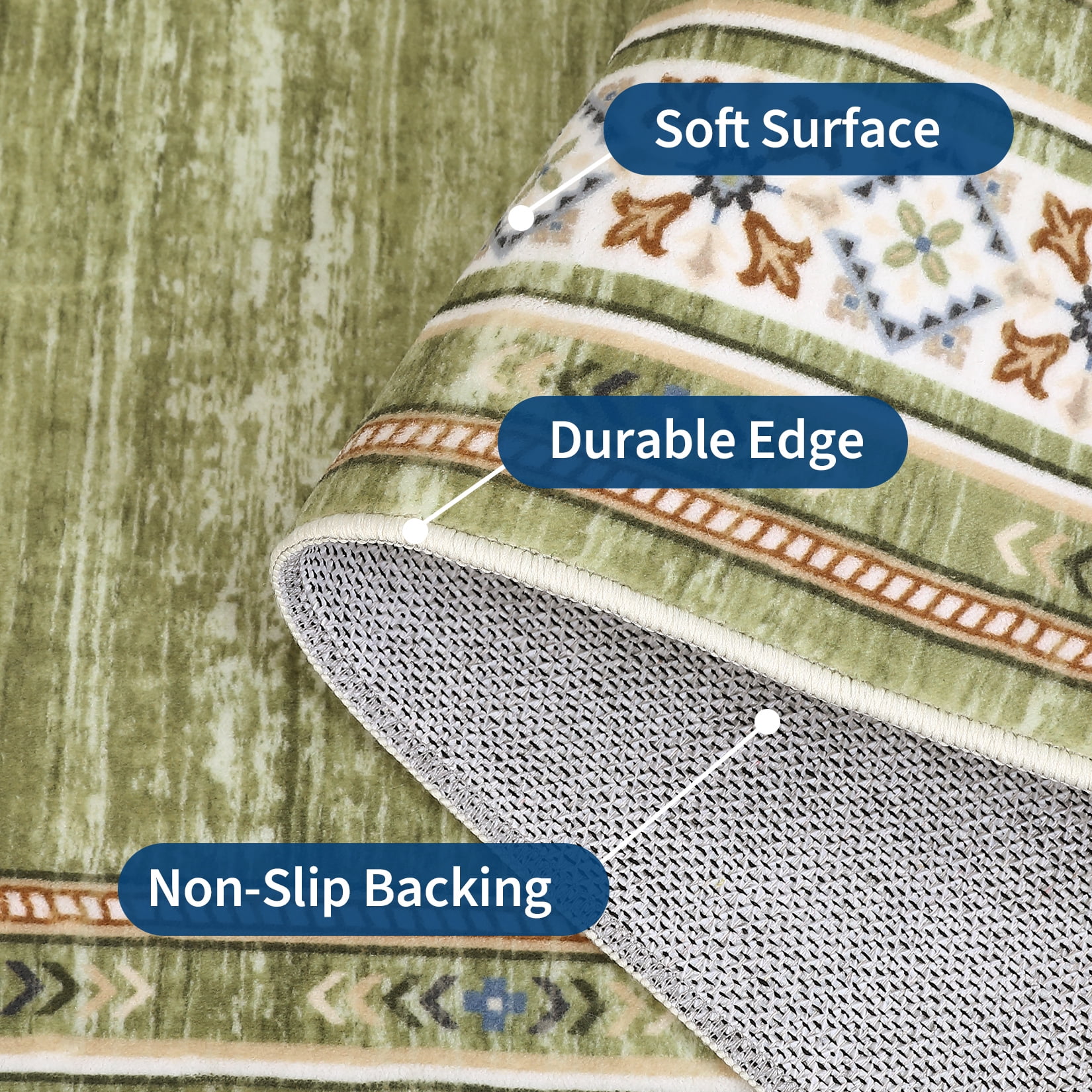 Garvee 5'x7' Area Rug Modern Bordered Rug Floral Rug Washable Rugs Soft Foldable Accent Rugs for Living Room Bedroom, Green
