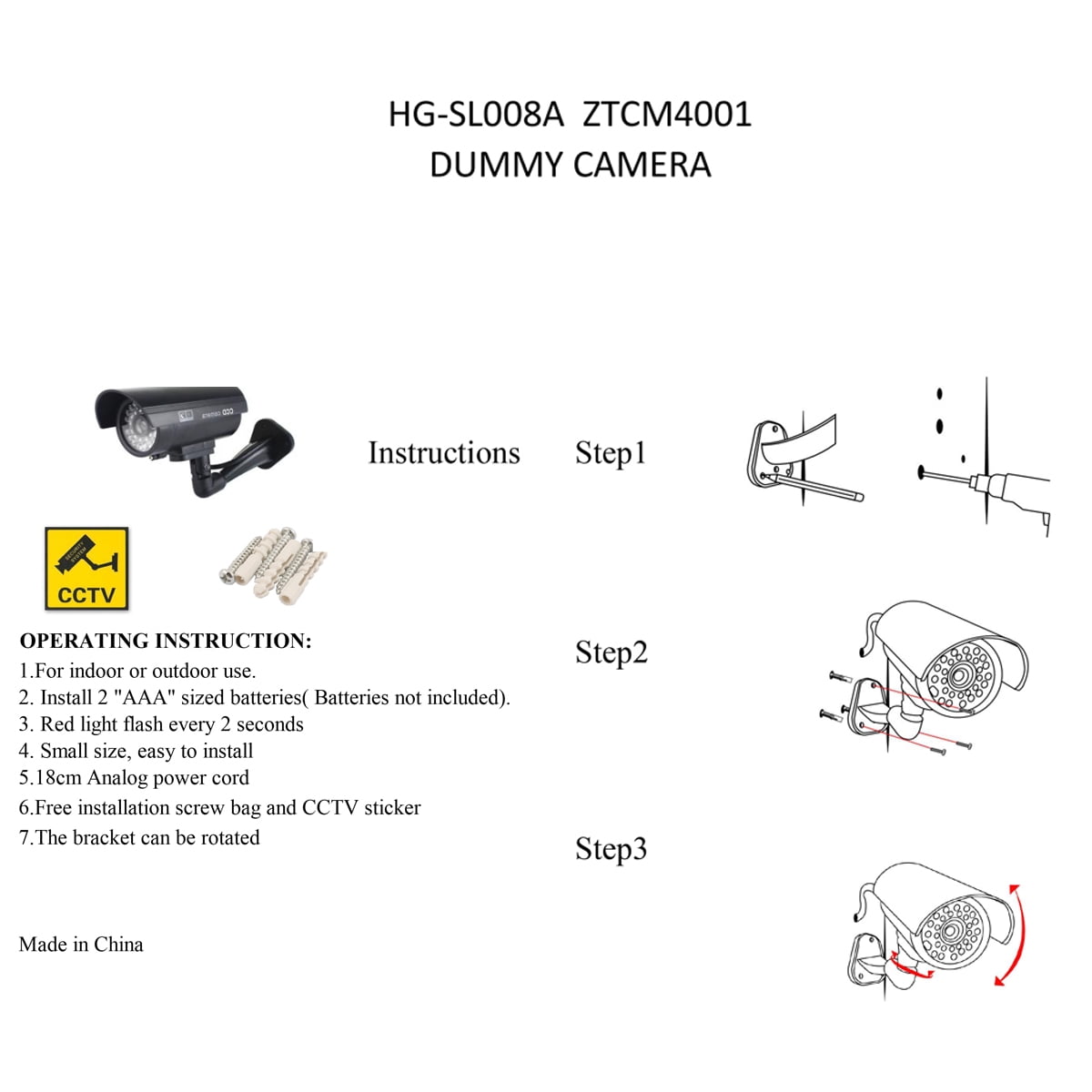 Dummy Camera Fake Security CCTV Dome Camera with Flashing Red LED Light