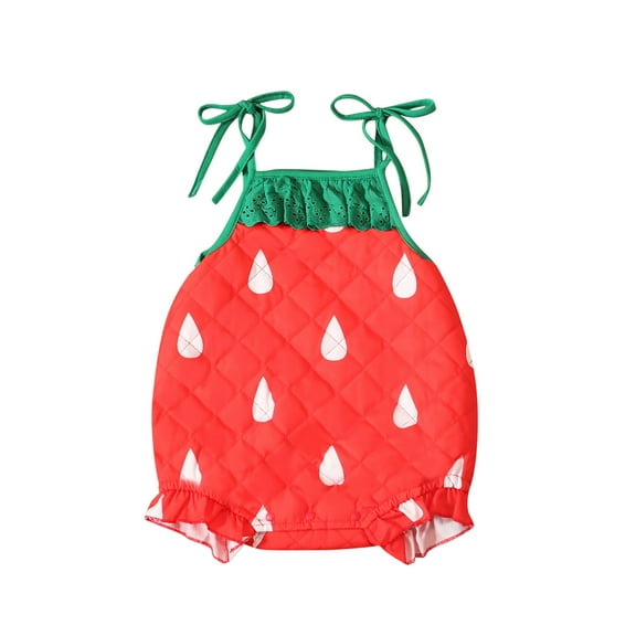 Angala Girls Romper Jumpsuit Summer Baby Clothes Toddler Outfit Casual Strap Strawberry Print Playsuit For 0 24 Months Cozy Cute Boys And Girls Jumpsuit 12-18 Months