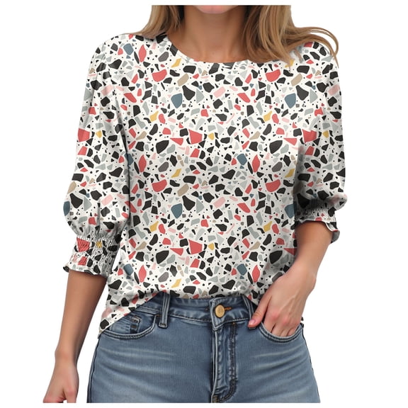 GEWSEY Blouses for Women Dressy Casual 3/4 Length Sleeve Womens Tops with Smocked Cuffs (Hot Pink, M)