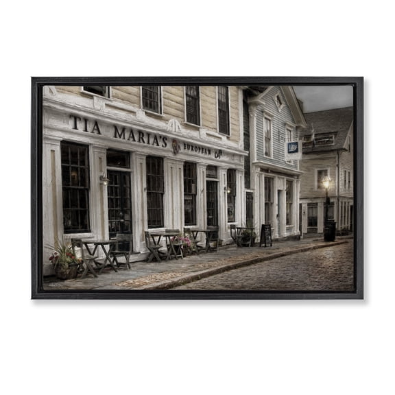 Stupell Industries European Cafe Architecture Architecture Painting Black Floater Framed Canvas Art Print Wall Art, 25 x 17