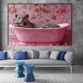 thumbnail image 5 of Mudket Leopard in Pink Bathtub with Floral Wallpaper Canvas Wall Art, Cute Bathroom Glam Wall Decor Pictures Waterproof Print for Bathroom Girls Bedroom Home Decor , Framed Ready to Hang - 12"L x 8"W, 5 of 9