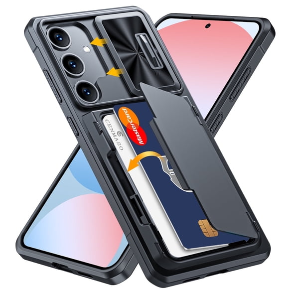 Oupeigar para Samsung Galaxy S24 FE Funda Tipo Billetera, Soporte para Tarjetas RFID (4 Tarjetas)&Cubierta de Cámara y Soporte, Funda de Teléfono de Silicona a Prueba de Golpes-negro