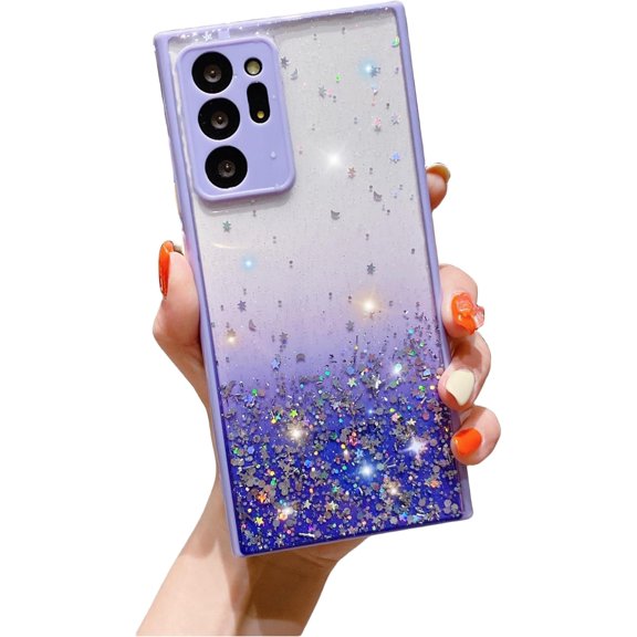Candy Colour Glitter Star Phone Case, Silicone Soft Case, Shock and Drop Resistant, Multi-Colours Available, for Samsung Galaxy S23 S22 S21 Ultra Plus FE Phone Case (Purple,S21 Plus)
