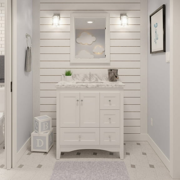 Abbey 36" Bathroom Vanity with White Cabinet and Carrara Marble Top