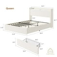 thumbnail image 2 of Queen Size Upholstered Platform Bed Frame with LED Lights, Includes 4 Storage Drawers & Headboard with Charging Station, Solid Wood Slat Support, No Box Spring Needed, in Cream, 2 of 8