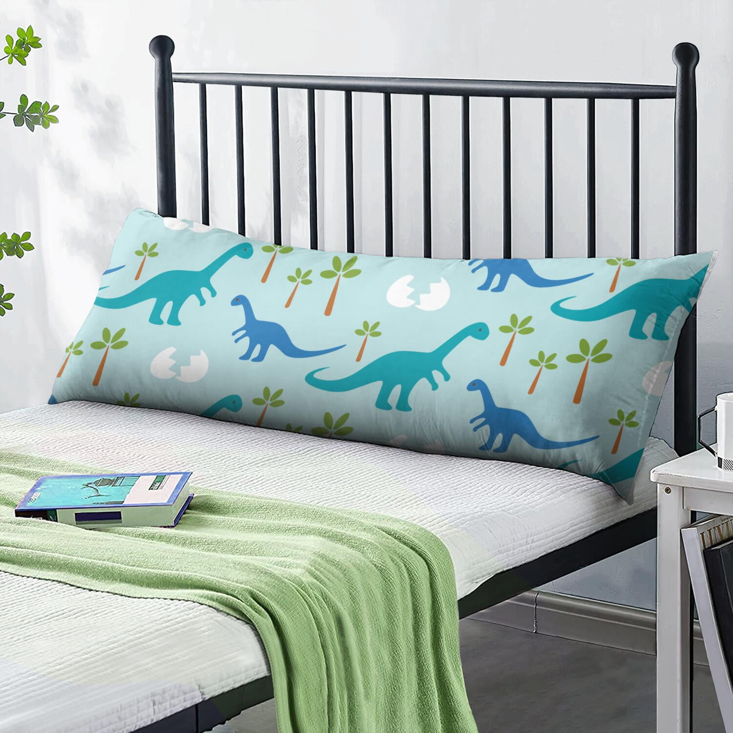 Bright Cartoon Dinosaur Body Pillow Cover - 20x54 Soft & Cozy - Invisible Zipper - Stretchy & Durable
