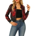 thumbnail image 5 of INSPIRE CHIC Women's Sequin Party Long Sleeve Zipper Up Cropped Bomber Jacket XS Red, 5 of 8
