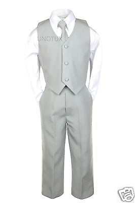 Boys Baby Toddler Teen Formal Wedding Dark Gray Grey Silver Tuxedo Suits Sz S-20 