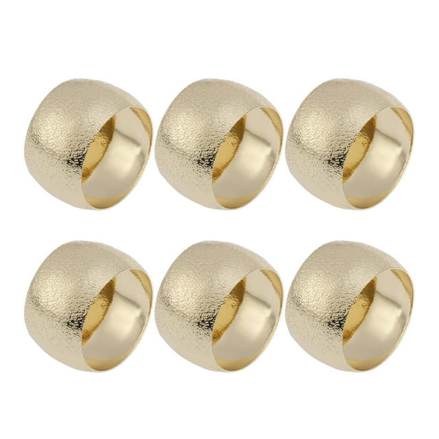 6 Pcs Decorative Napkin Ring Handmade Round Shape Metal Napkin Holder Wedding Party Dinner Table Decor (Golden)