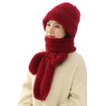 thumbnail image 2 of Women Winter Hat with Integrated Scarf Thick Warm Knitted Windproof High Elasticity Full Outdoor Travel Cold Weather Cap, 2 of 8